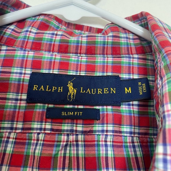 Ralph Lauren men’s plaid long sleeve button down shirt slim fit red green medium - Picture 3 of 6